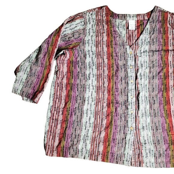Roamans Womens Multicolor Striped V-Neck 3/4 Sleeve Blouse Top 34W 100% Cotton‎ - Picture 6 of 8
